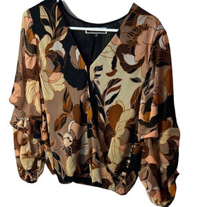 Melanie Lyne floral wrap blouse with ruffle layered sleeves size 8